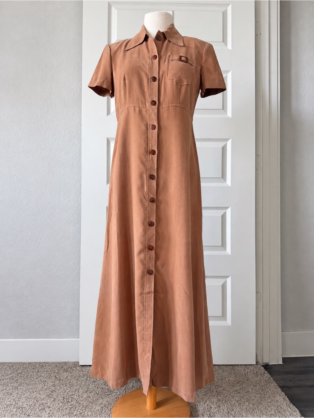 Vintage 90s Liz Claiborne Dresses Rust Brown Button Front Midi Shirt Dress